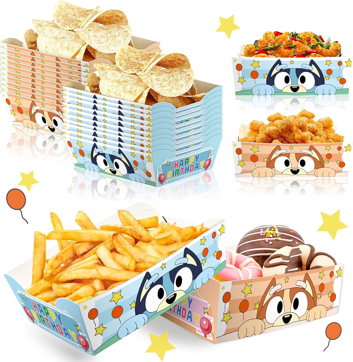 Blue Cartoon Dog Disposable Paper Trays 24Pcs