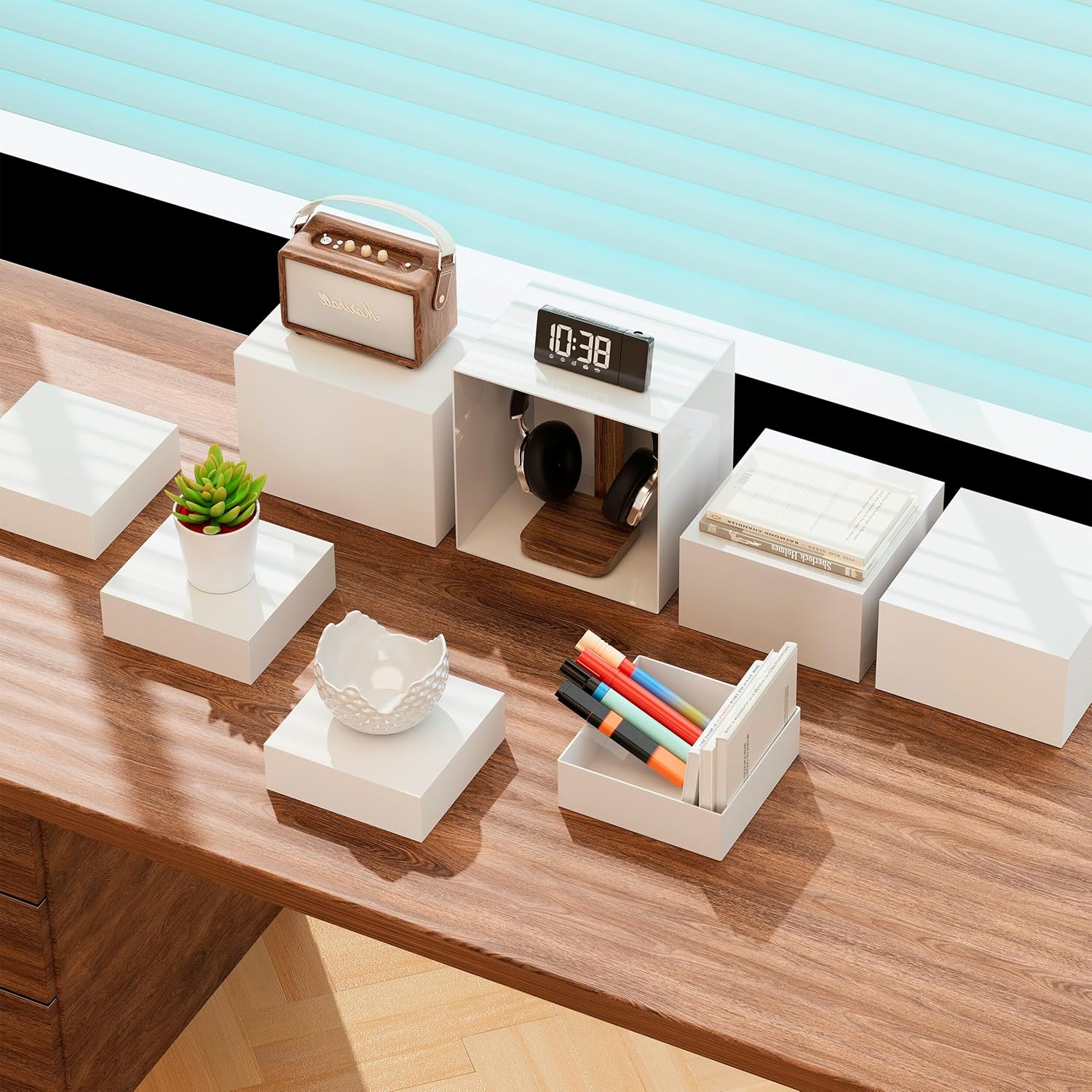 8 Buffet Risers with Mini Signs White Set of 8 Boxes