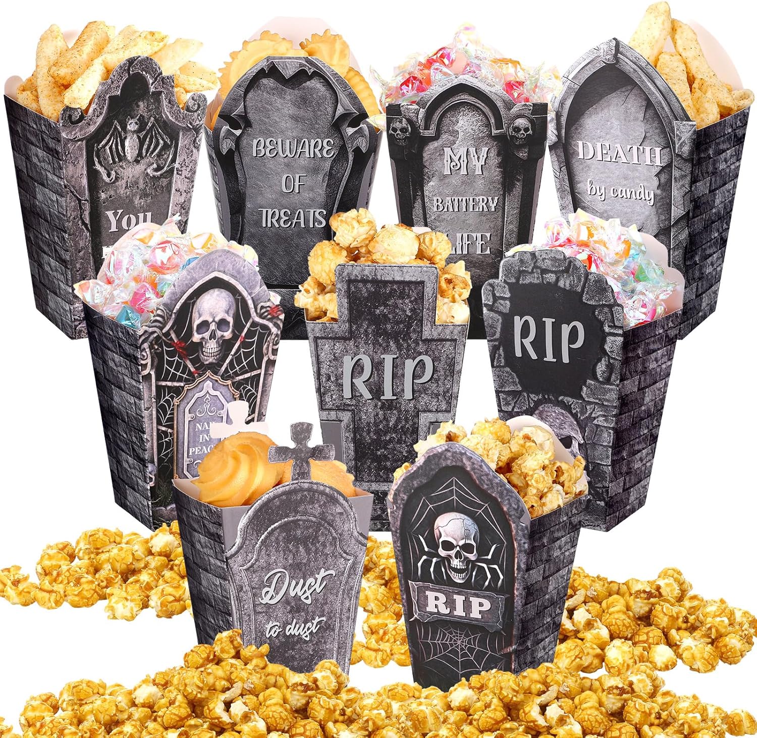 Weekgrat 90 Pcs Halloween Popcorn Boxes with Tombstone Designs