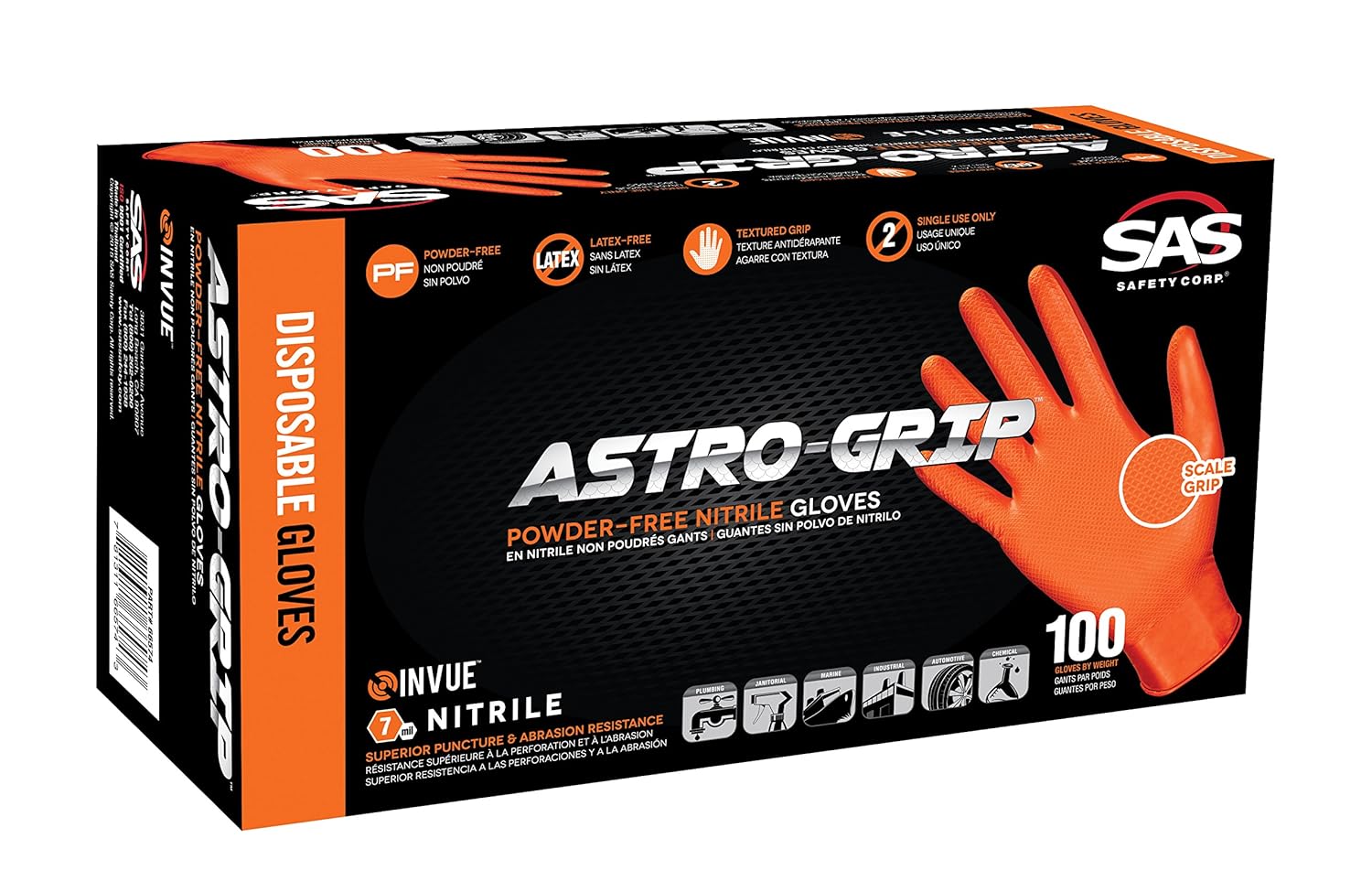 SAS Safety 66575 Nitrile Exam Gloves 7 Mil 100BX
