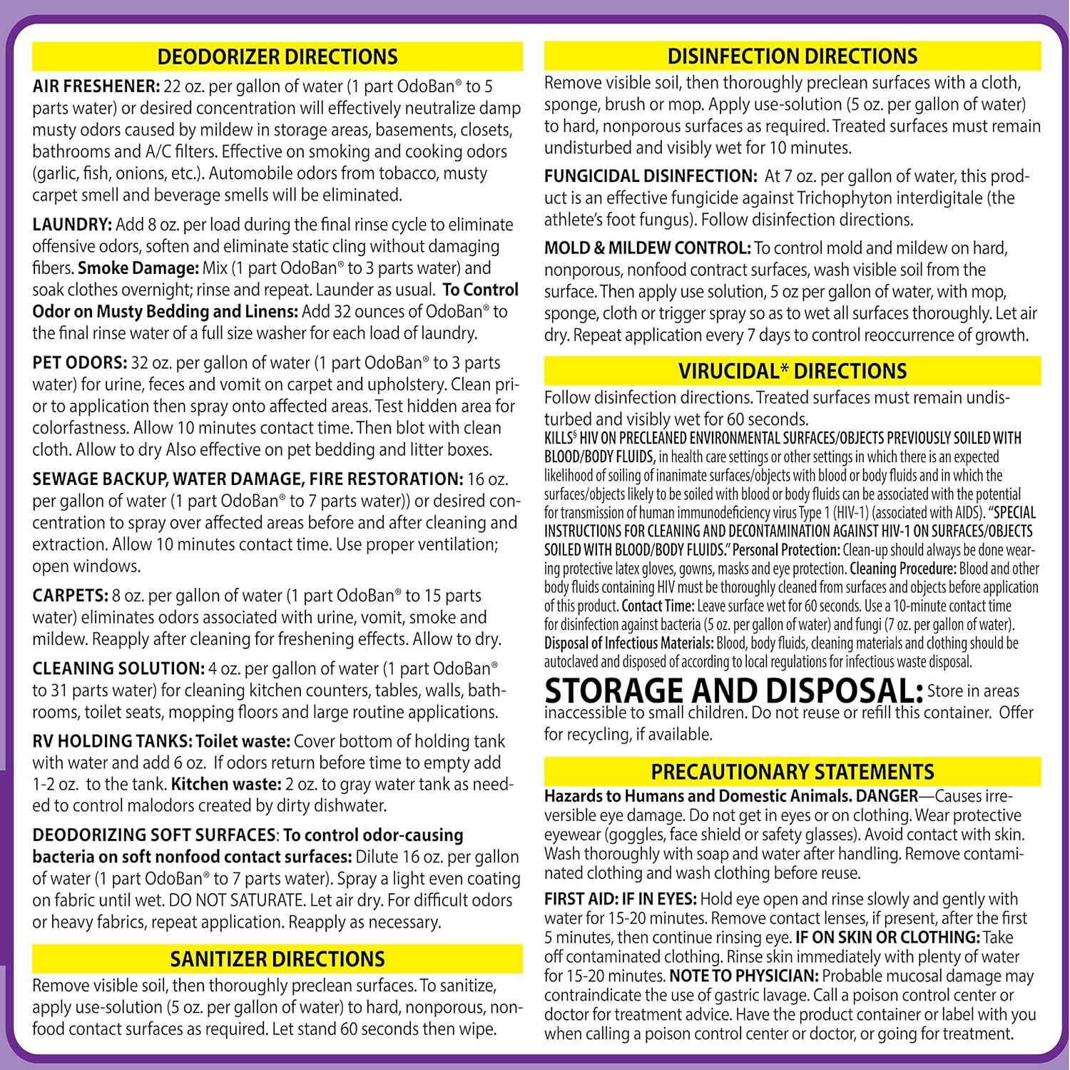 OdoBan Disinfectant Concentrate with Lavender Scent 4 Gallons
